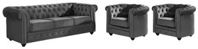Divano CHESTERFIELD 3 posti e 2 poltrone  in velluto Antracite