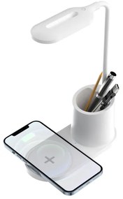 Lampada da tavolo LED LED/3W/5V con caricatore wireless bianco