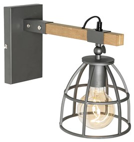 Applique da parete industriale grigio scuro con legno regolabile - Arthur