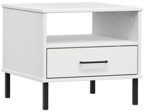 Comodino con Gambe in Metallo Bianco Legno Massello Pino OSLO