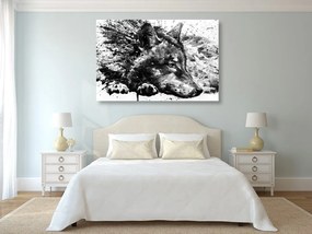 Quadro su tela – Lupo in acquerello in bianco e nero
