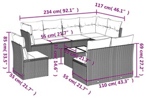 Set divani da giardino 9 pz con cuscini nero in polyrattan