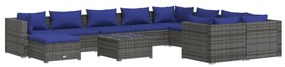 Set Divani da Giardino 11 pz con Cuscini in Polyrattan Grigio