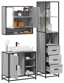 Set Mobili Da Bagno 3 Pz Grigio Sonoma İn Legno Multistrato /