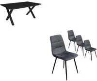 Skraut Home - Set Mobili, Tavolo da pranzo | 170 | Nero | Stile industriale, Tavolo, Pack di 4 sedie da pranzo | Sedia imbottita RF2680