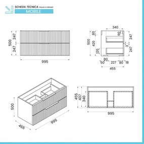 Mobile bagno sospeso 100 cm grigio cannettato con lavabo e specchio tondo Zena