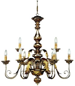 Lampadario In Legno Classico Argento Mecca 9 Luci Gabbiano