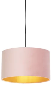 Lampada a sospensione con paralume in velluto rosa e oro 35 cm - Combi