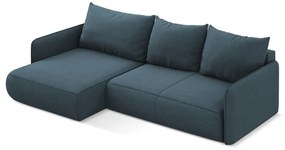 Divano angolare blu allungabile/con contenitore (con penisola a sinistra) Nanea – Makamii