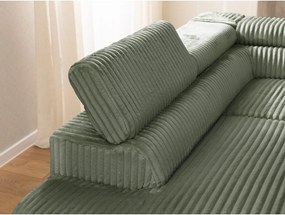 Divano angolare verde (con penisola a sinistra/a L) con rivestimento in velluto a coste Marbeya – Ropez