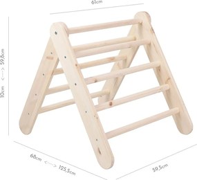 Pikler triangolo montessori azzurro/di colore naturale in pino massiccio 61x60x60 cm Montessori – Meowbaby