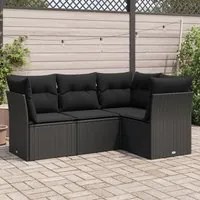 Set Divani da Giardino 4 pz con Cuscini Nero in Polyrattan 3217575