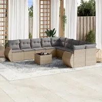 Set Divani da Giardino 11 pz con Cuscini Beige in Polyrattan 3254256