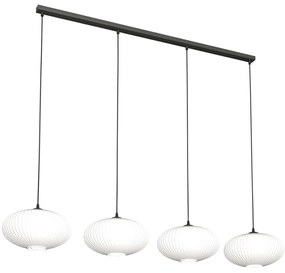 Lampadario 4 Luci Iris In Acciaio Nero Paralume Plissettato Bianco