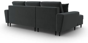 Divano angolare grigio scuro allungabile e con contenitore (con penisola a sinistra/con chaise lounge) con rivestimento in velluto Kyoto – Cosmopolitan Design