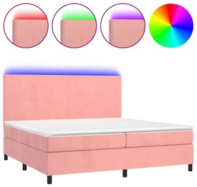 Letto a molle con materasso e led rosa 200x200 cm in velluto