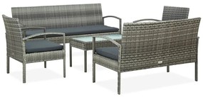 Set divani da giardino 5pz con cuscini in polyrattan grigio