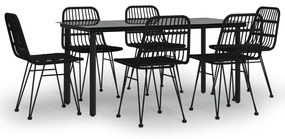 Set da pranzo da giardino 7 pz nero in polyrattan