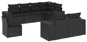 Set Divani da Giardino con Cuscini 8 pz Nero in Polyrattan