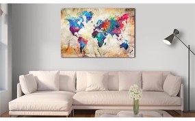 Quadro World Map  Urban Style  Colore Beige, Dimensioni e Misure 120x80