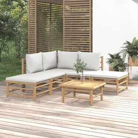 Set salotto da giardino 6pz con cuscini grigio chiaro bambù