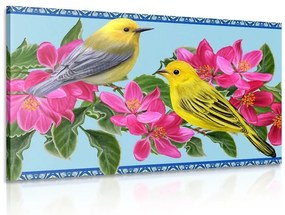 Quadro su tela – Uccellini e fiori in versione vintage