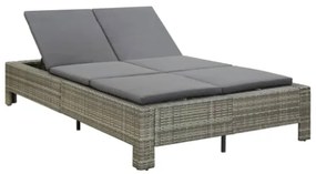 Lettino Prendisole a 2 Posti con Cuscino in Polyrattan Grigio