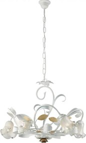 Lampadario Arte Povera Cesto Metallo Bianco E Oro 5 Luci E14