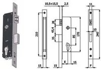 serratura da infilare per montanti catenaccio e scrocco 1300 - mm.35 interasse mm.85 (1300.35.22) fer394703