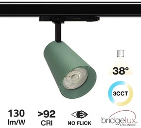 Faro LED 40W Trifase Verde CRI92 Bianco Variabile 38° - Bridgelux LED Colore Bianco Variabile CCT