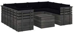 Set Divani da Giardino su Pallet 9 pz con Cuscini Massello Pino