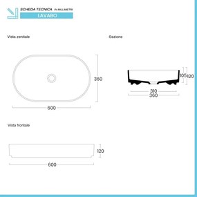 Lavabo da appoggio ovale 60 in ceramica bianco lucido Epsilon