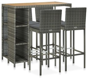 Set da bar da giardino 5 pz con cuscini in polyrattan grigio