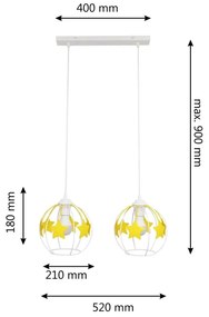 Lampadario a sospensione per bambini STARS 2xE27/15W/230V giallo/bianco