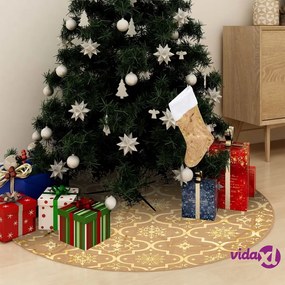 vidaXL Gonna Albero Natale Raffinata con Calza Giallo Tessuto 122 cm