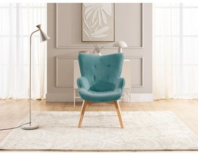 Poltrona con poggiapiedi turchese con rivestimento in velluto a coste Niko – Ropez