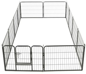 Box per Cani con 12 Pannelli in Acciaio 80x60 cm Nero