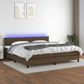 Letto a molle materasso e led marronescuro 200x200cm in tessuto