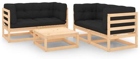 Set divani da giardino 5 pz con cuscini legno massello di pino