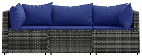 Set divani da giardino 3 pz con cuscini in polyrattan grigio