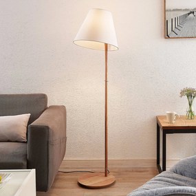 Lucande, lampada da terra Jinda, bianco, legno, tessuto, 160 cm, E27