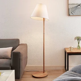 Lucande, lampada da terra Jinda, bianco, legno, tessuto, 160 cm, E27