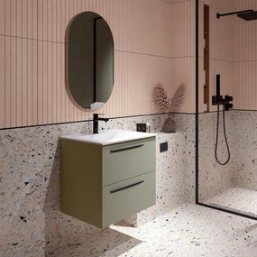 Mobile da bagno sotto lavabo Mia verde muschio laccato opaco L 60 x H 55 x P 39.5 cm 2 cassetti, lavabo non incluso