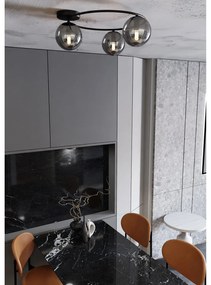 Plafoniera Minimal 3 Luci Perseo In Acciaio Nero E Sfere In Vetro Fumè
