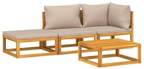 Set salotto da giardino 4pz con cuscini tortora legno massello