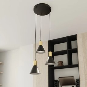Lampada a sospensione in acciaio ROSA 3 nero/bianco e oro 3xE14