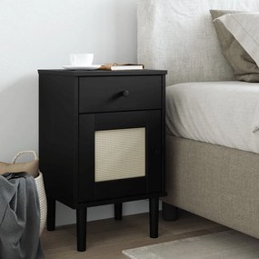 Comodino Senja Aspetto Rattan Nero 40x35x65 Cm İn Legno Pino /
