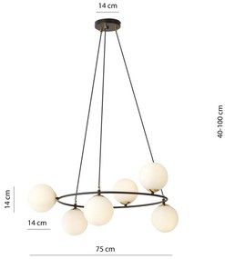 Lampadario a Sospensione AZURA 6 in Acciaio e Vetro 6xE14 Colore del corpo Nero e Bianco