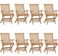 Sedie da Giardino con Cuscini Beige 8 pz in Massello di Teak cod mxl 7378