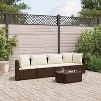 Set Divano da Giardino 5 pz con Cuscini Marrone in Polyrattan 3308369